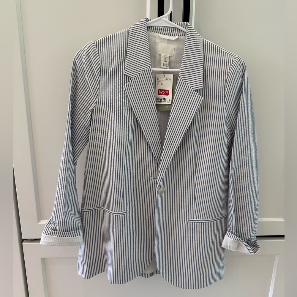 H&M Striped Blazer - Blue and White